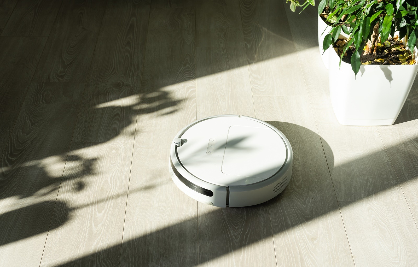 Robotic vacuum cleaner cleaning the room.