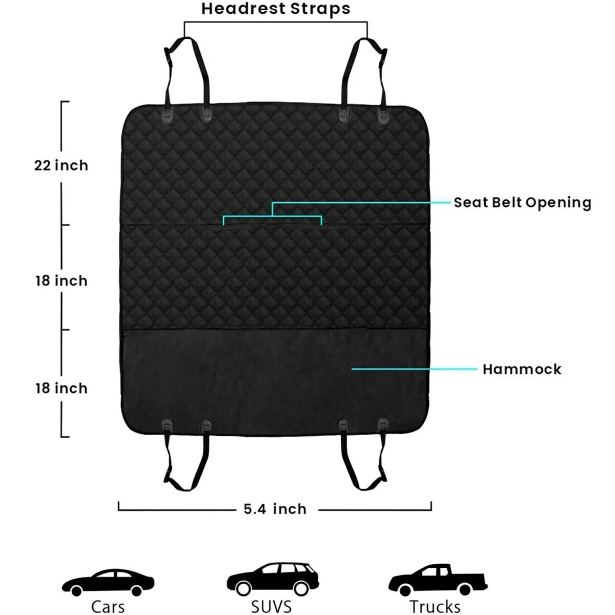 BEYONDARY Luxury Waterproof Rear Seat Cover for Pets - Black, Car Bench Protector for Dog Travel