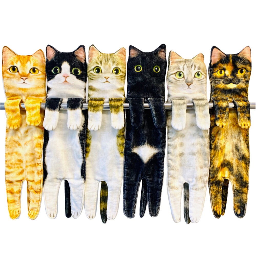 BEYONDARY Long Cat-Shaped Hand Towels for Bathroom & Kitchen