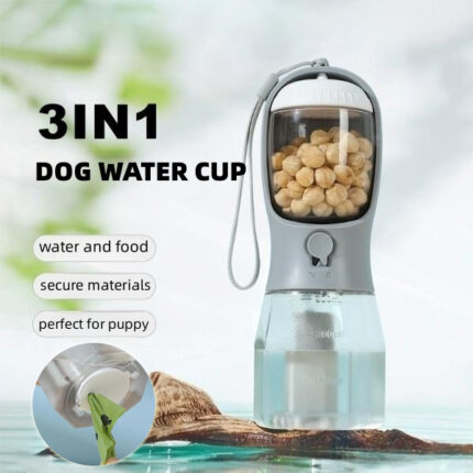 3-in-1 Portable Dog Travel Bottle | Water, Food & Waste Bag Dispenser
