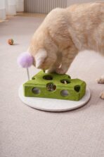 Cat Puzzle Toy Box — 3-in-1 Felt Cheese Box with Rolling Balls, Spring Wand & Treat Puzzle - Image 8