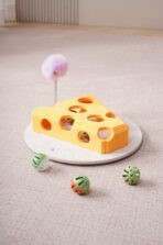 Cat Puzzle Toy Box — 3-in-1 Felt Cheese Box with Rolling Balls, Spring Wand & Treat Puzzle - Image 10