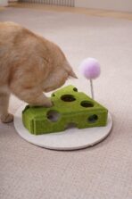 Cat Puzzle Toy Box — 3-in-1 Felt Cheese Box with Rolling Balls, Spring Wand & Treat Puzzle - Image 5